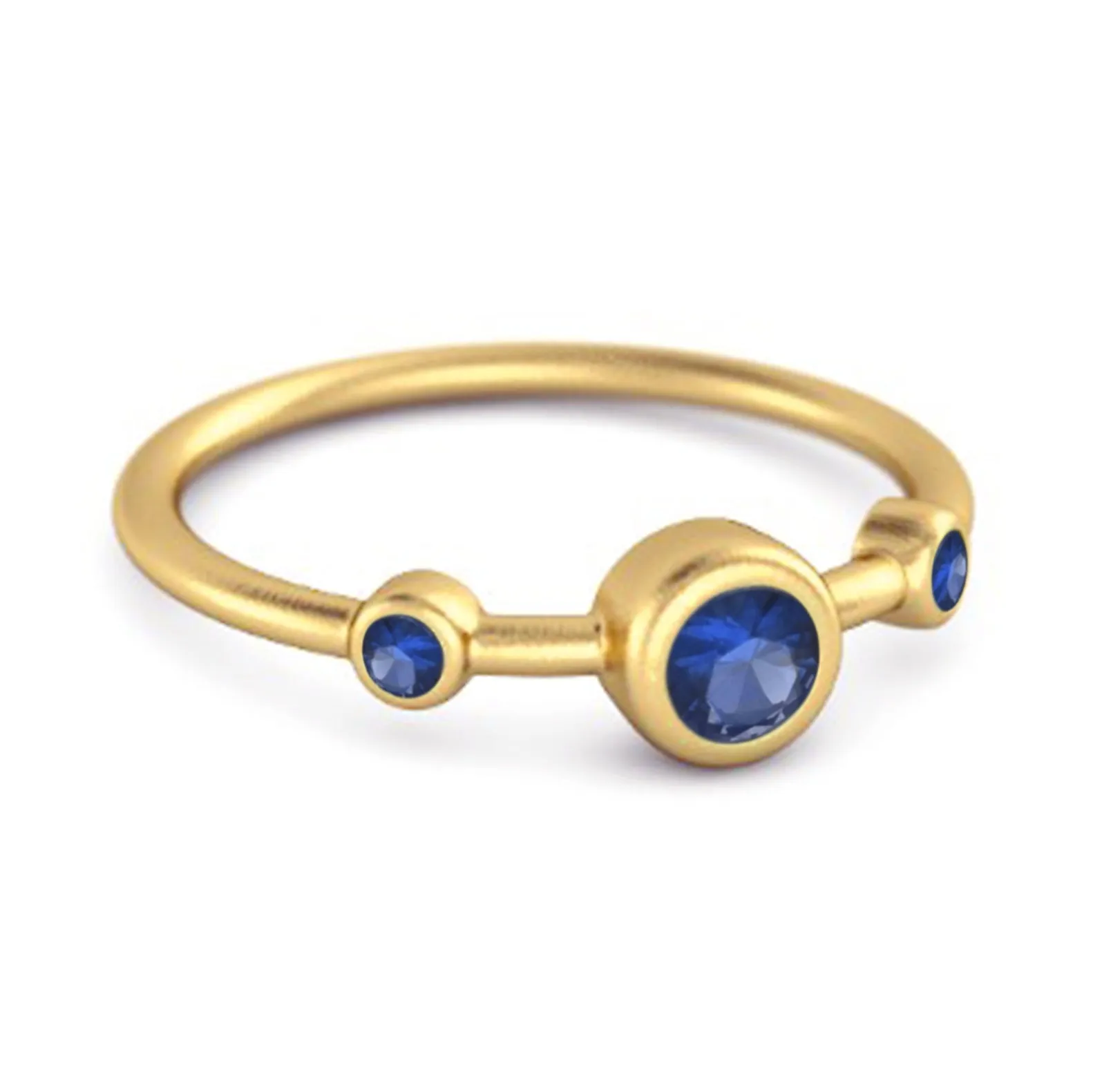 Three Stone Round Cut Blue Sapphire 925 Sterling Silver Bridal Ring
