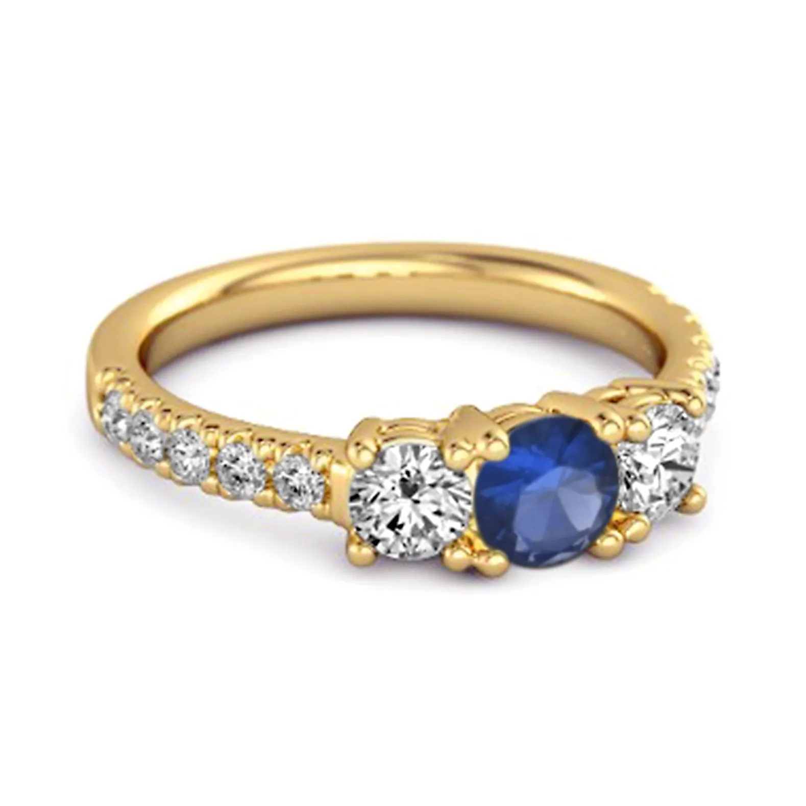 Three Stone Round Cut Natural Blue Sapphire 925 Silver Engagement Ring