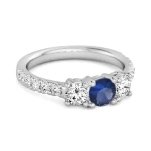 Three Stone Round Cut Natural Blue Sapphire 925 Silver Engagement Ring