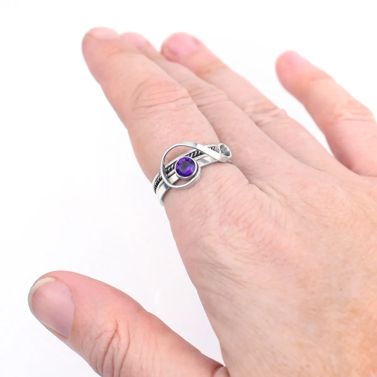 Treble Clef Ring - Amethyst (February Birthstone)