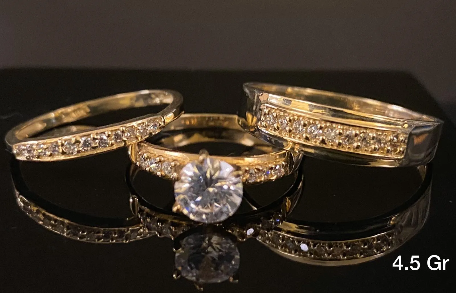 Trio Ring Set with CZ stones 10K Solid Gold