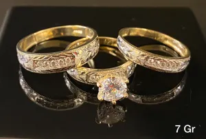 Trio Ring Set with CZ stones 10K Solid Gold