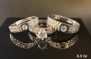 Trio Ring Set with CZ stones 10K Solid White Gold