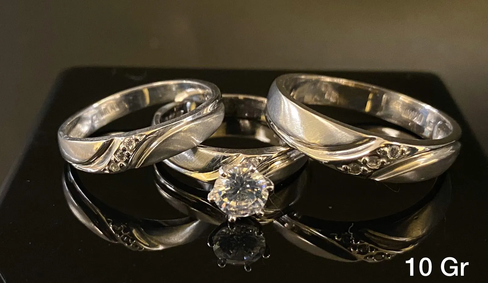 Trio Ring Set with CZ stones 10K Solid White Gold