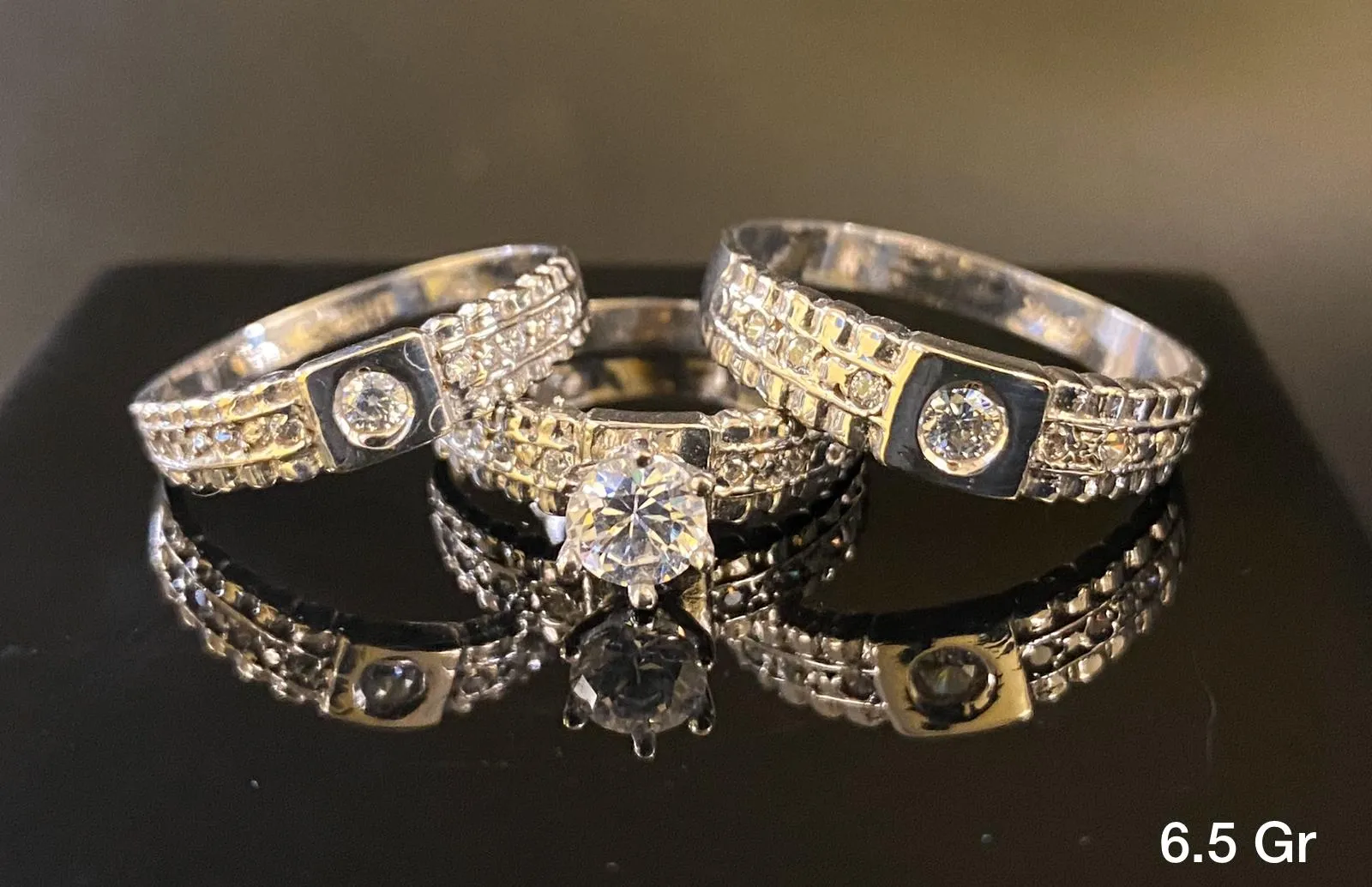 Trio Ring Set with CZ stones 10K Solid White Gold