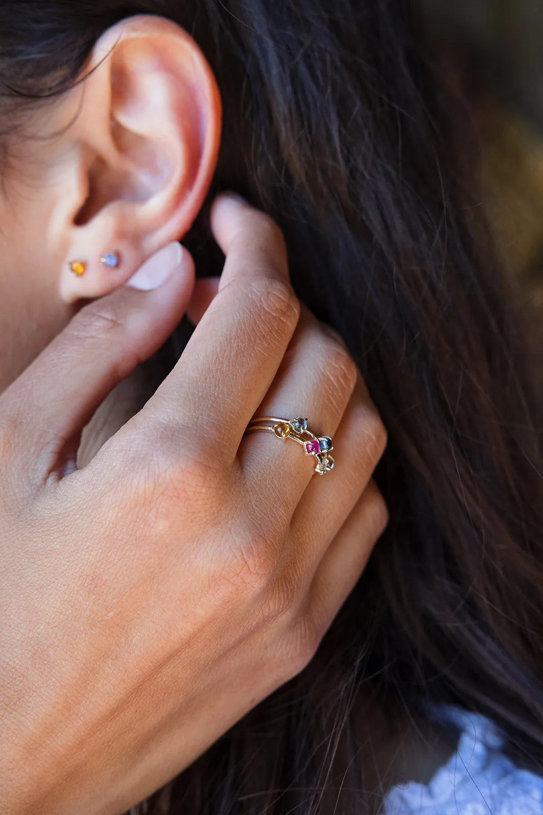 Triple Gemstone Ring, 3mm