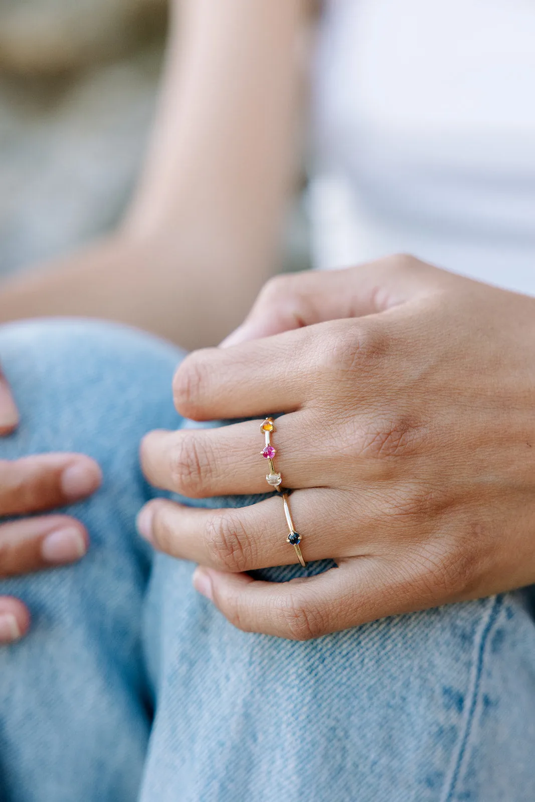 Triple Gemstone Ring, 3mm
