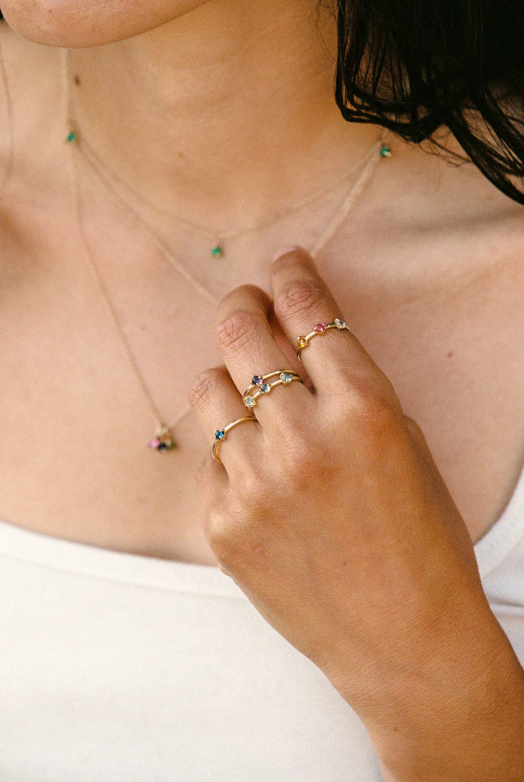 Triple Gemstone Ring, 3mm