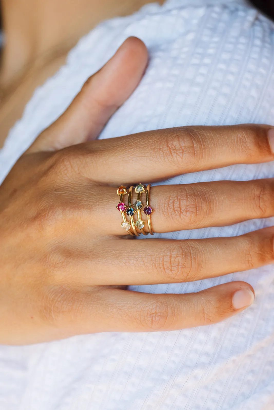 Triple Gemstone Ring, 3mm