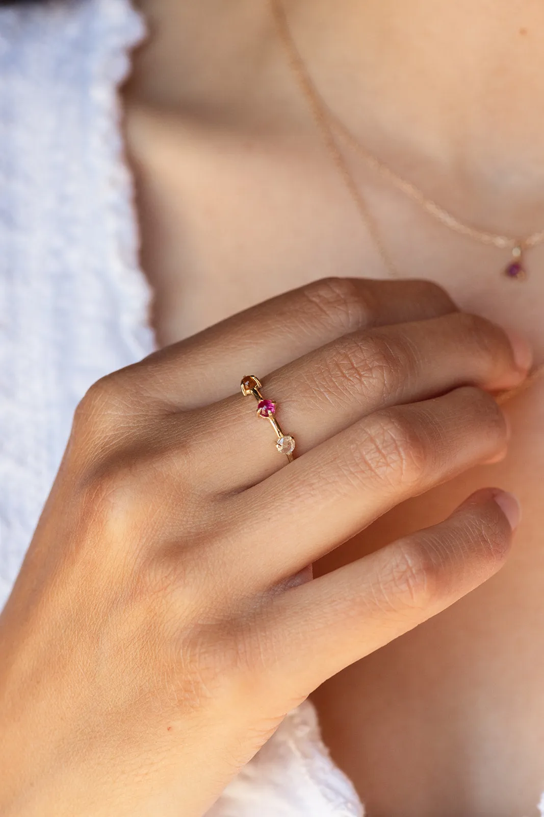 Triple Gemstone Ring, 3mm