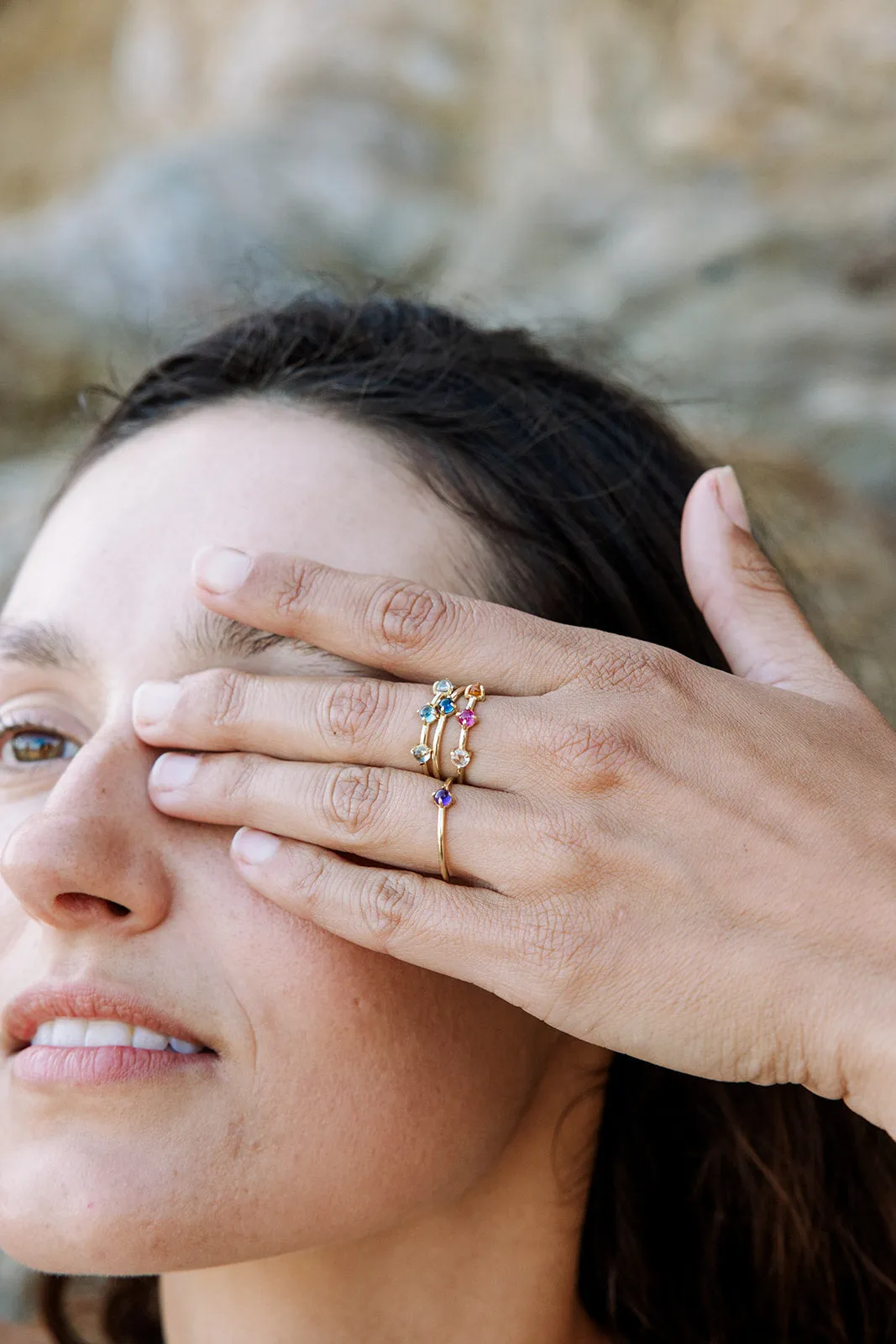 Triple Gemstone Ring, 3mm