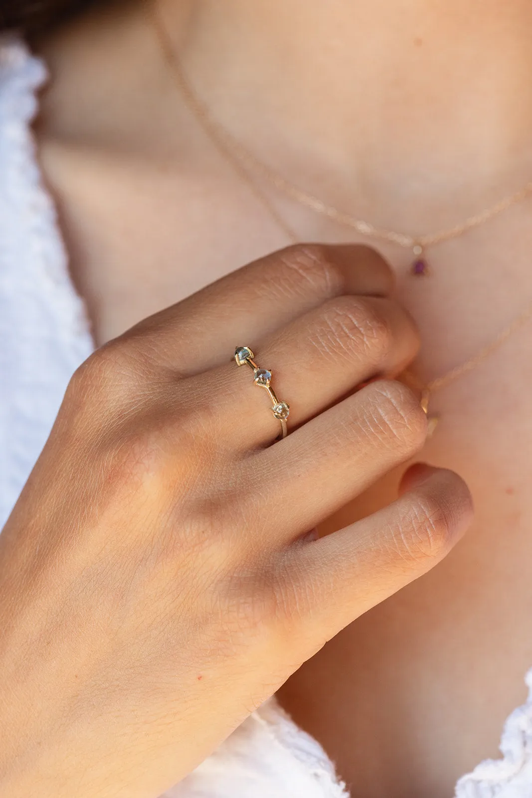 Triple Gemstone Ring, 3mm