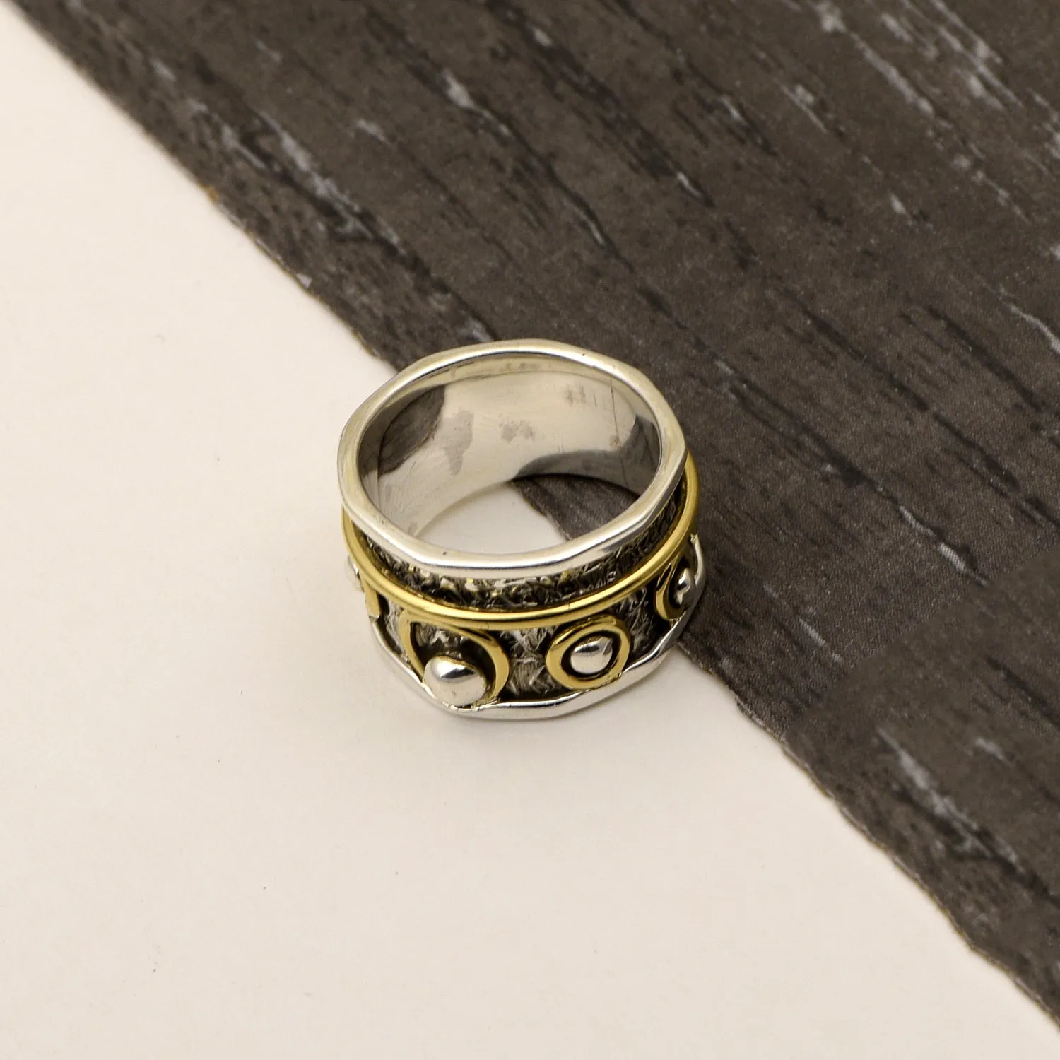 Two Band Engraved Spinner Ring