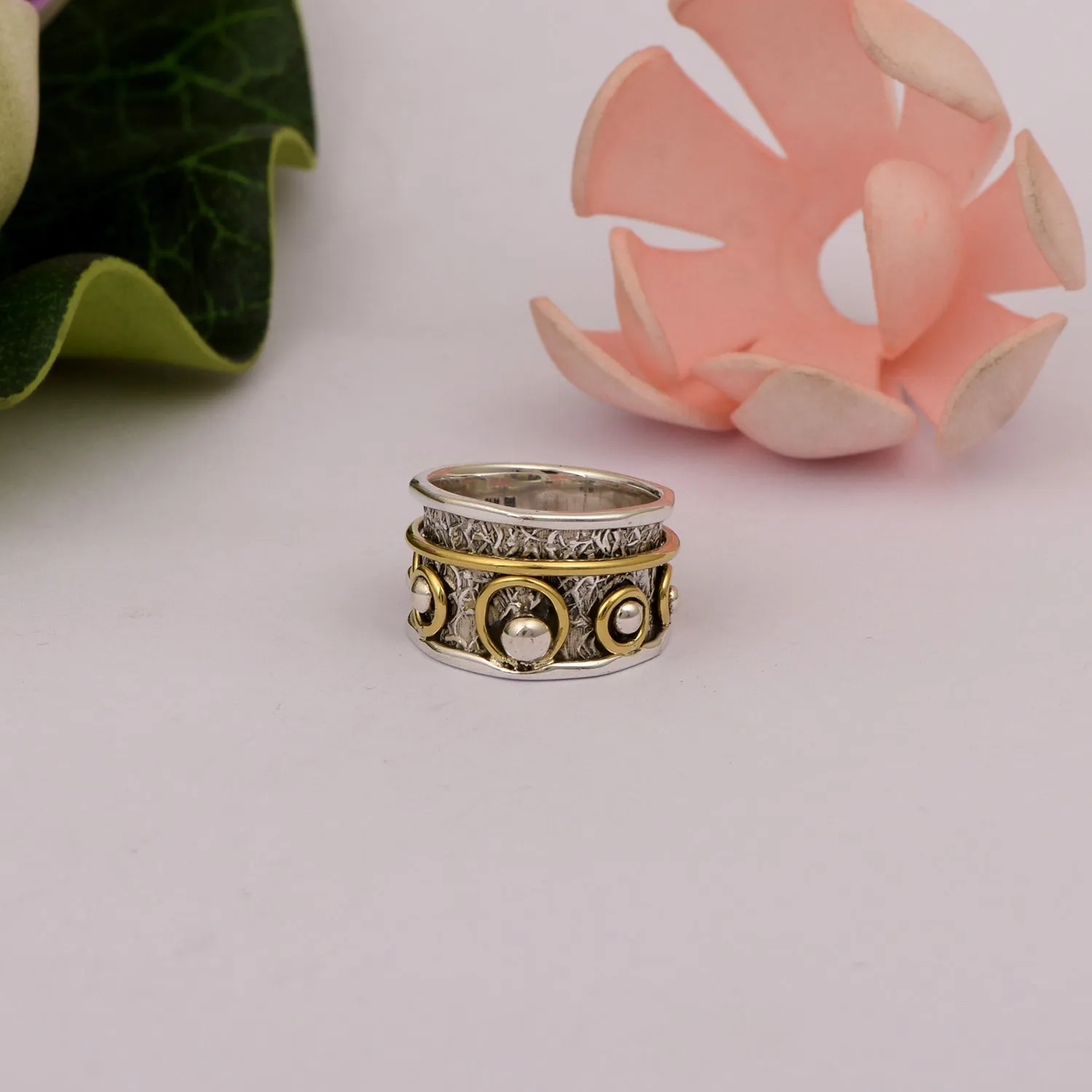 Two Band Engraved Spinner Ring