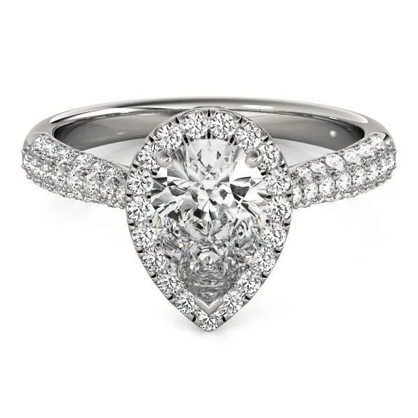 Vicky Pear Moissanite Micro Pave Shank Halo Engagement Ring