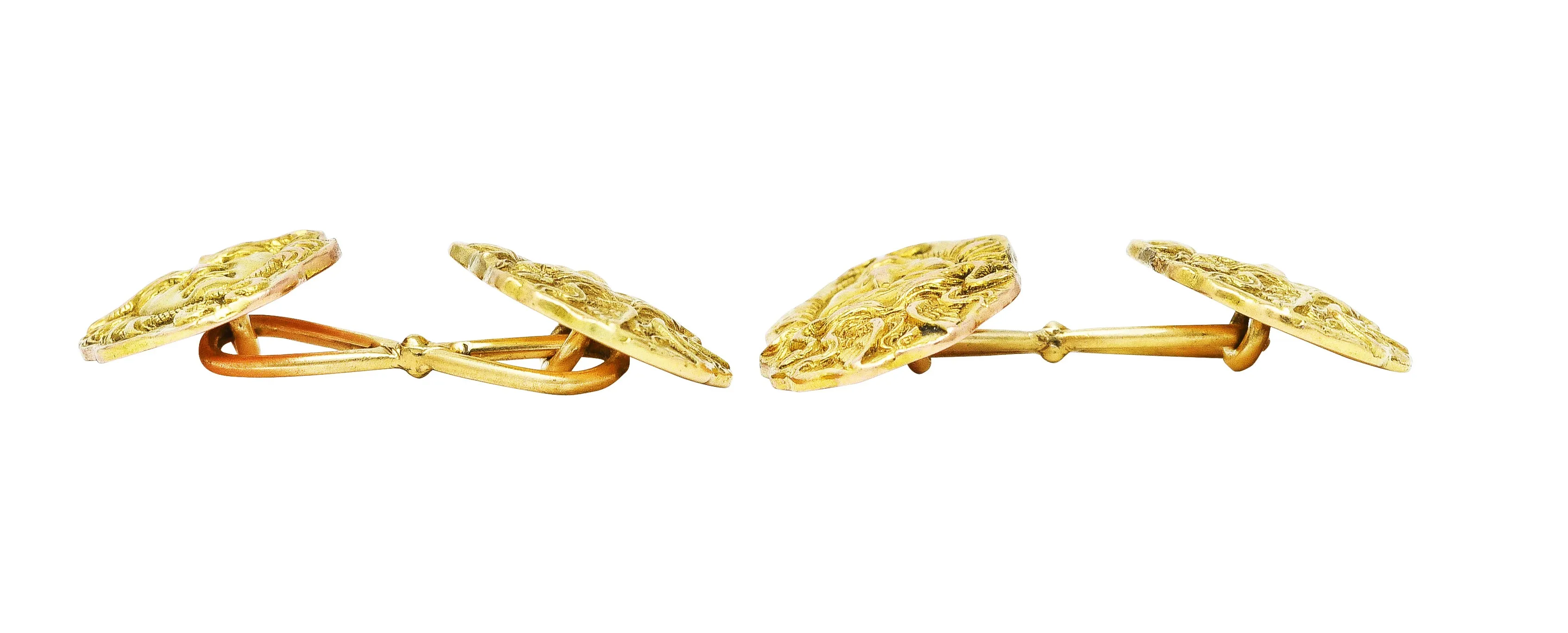 Victorian 14 Karat Two-Tone Gold Medusa Men's Antique Cufflinks