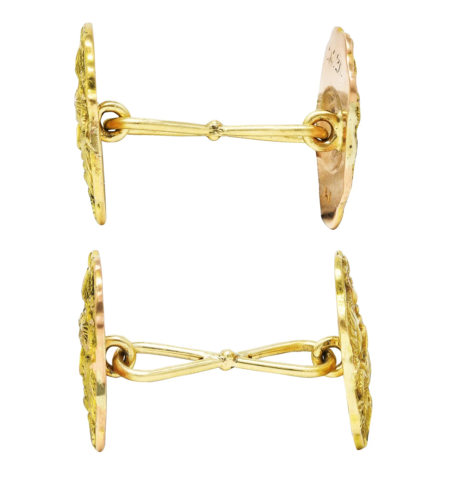 Victorian 14 Karat Two-Tone Gold Medusa Men's Antique Cufflinks