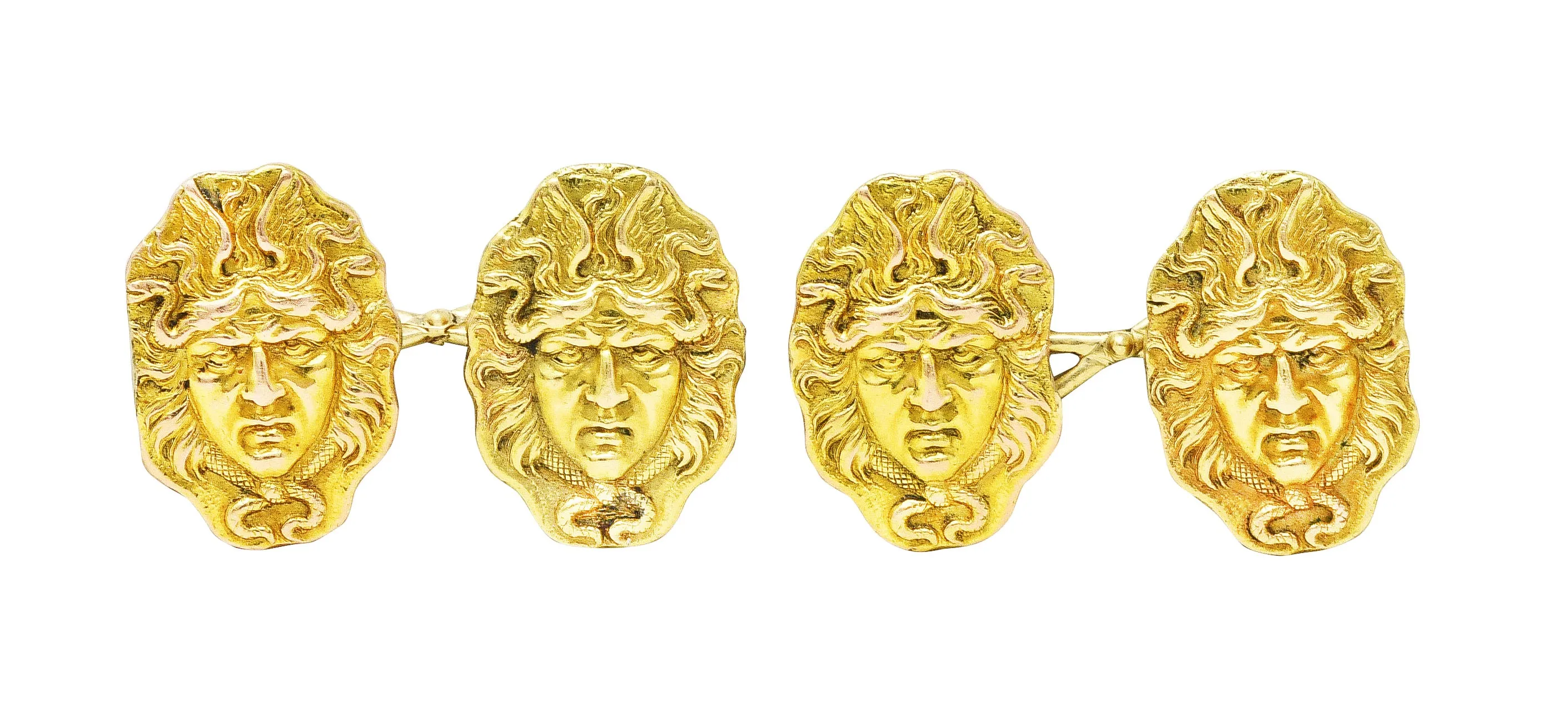 Victorian 14 Karat Two-Tone Gold Medusa Men's Antique Cufflinks