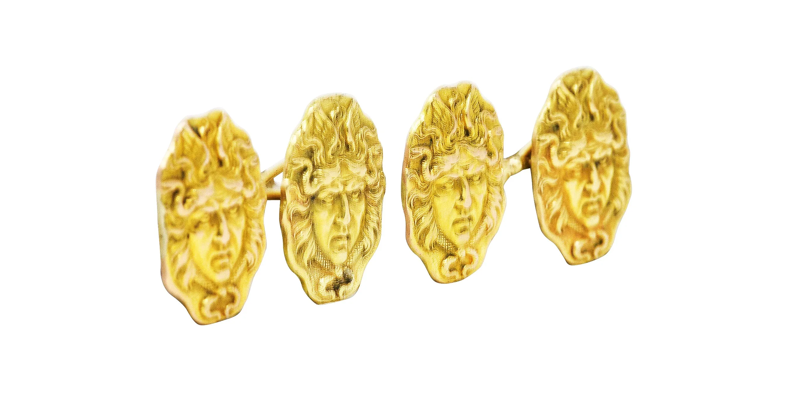 Victorian 14 Karat Two-Tone Gold Medusa Men's Antique Cufflinks