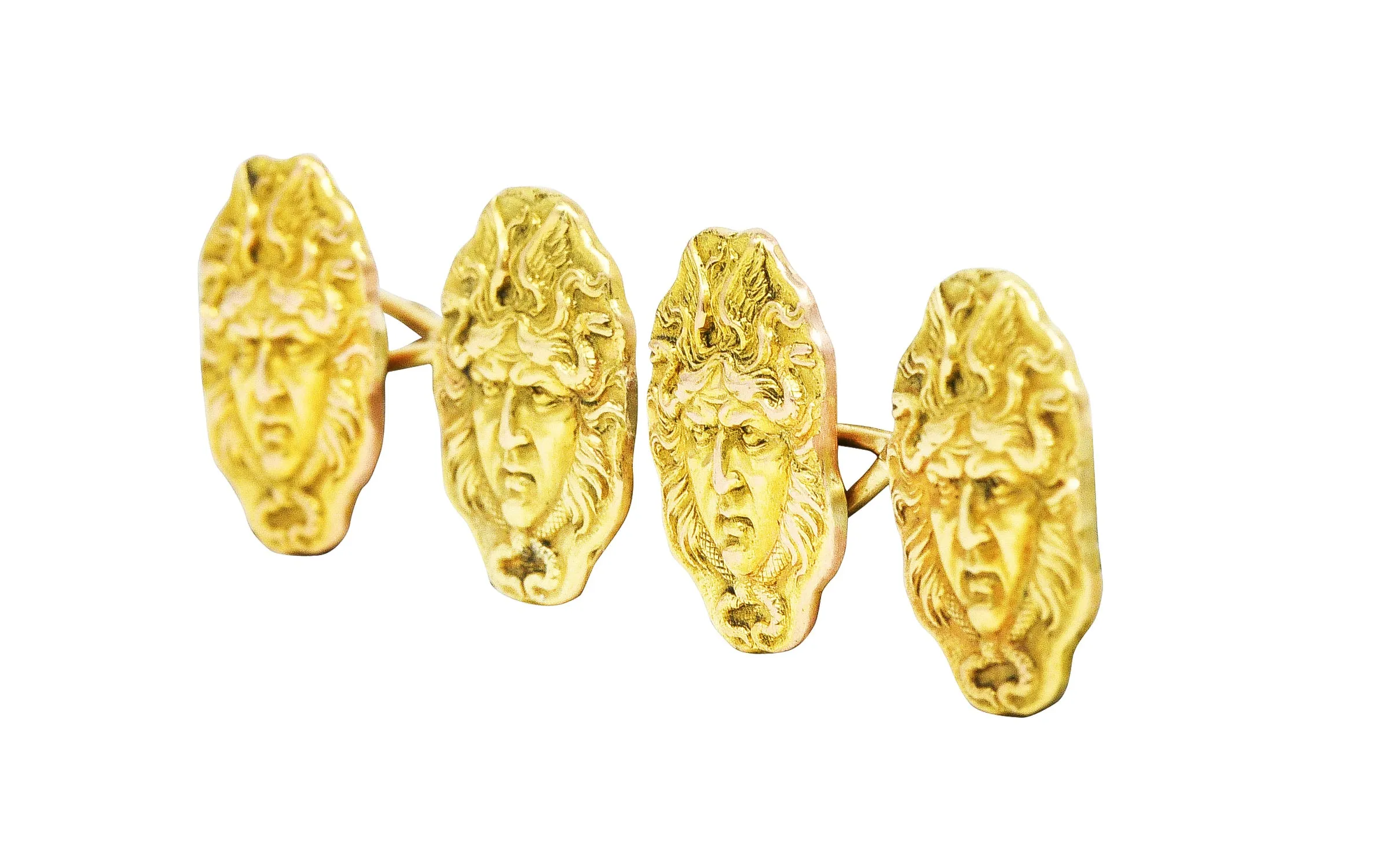Victorian 14 Karat Two-Tone Gold Medusa Men's Antique Cufflinks