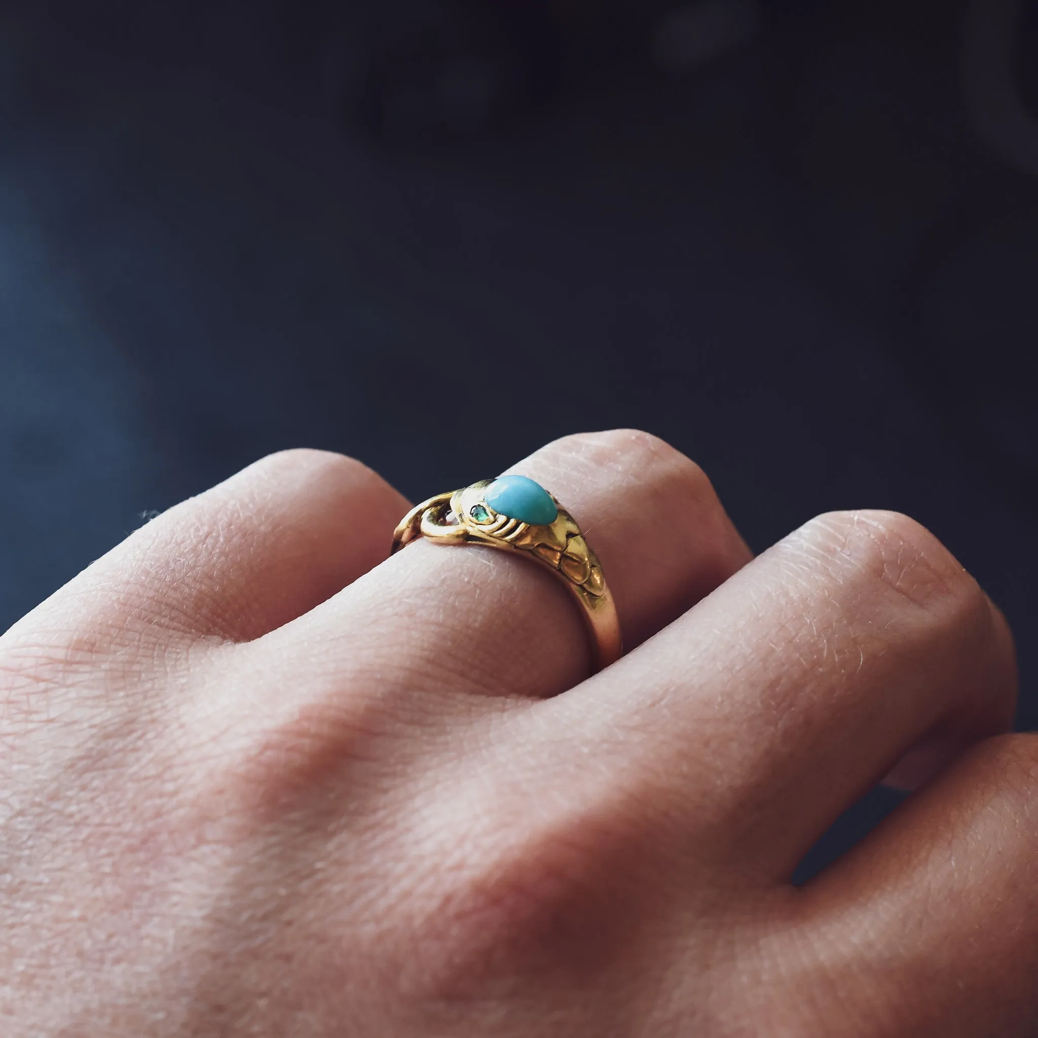 Victorian Turquoise & Emerald Ouroboros Ring