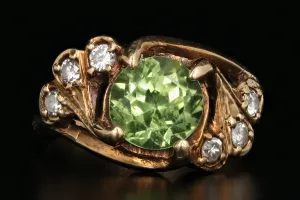 Vintage 14K Yellow Gold 2 Carat Peridot and Diamond Ring