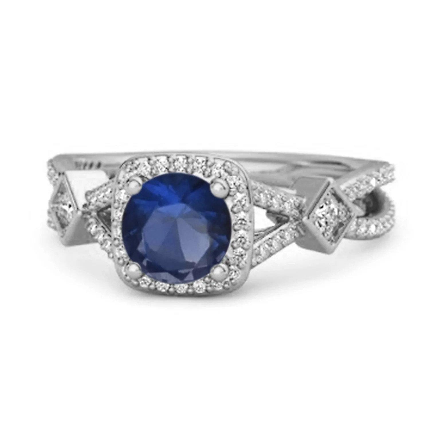 Vintage Blue Sapphire 925 Sterling Silver Split Shank Wedding Ring