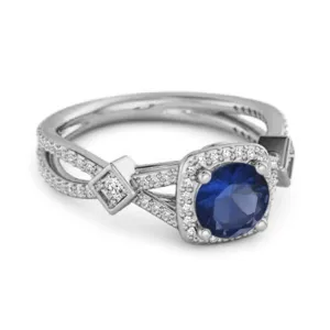Vintage Blue Sapphire 925 Sterling Silver Split Shank Wedding Ring