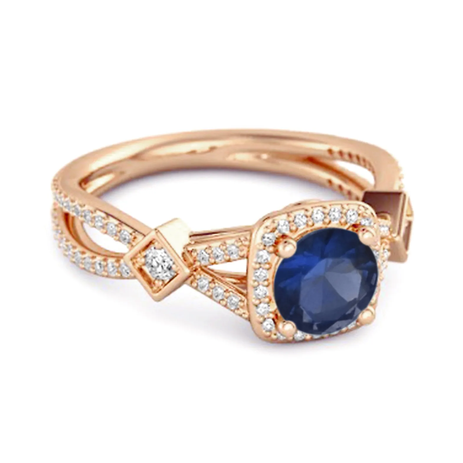 Vintage Blue Sapphire 925 Sterling Silver Split Shank Wedding Ring
