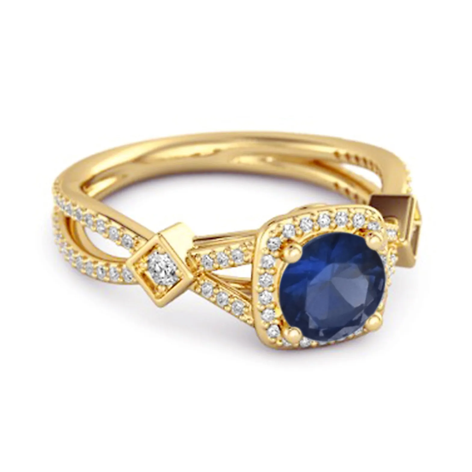 Vintage Blue Sapphire 925 Sterling Silver Split Shank Wedding Ring