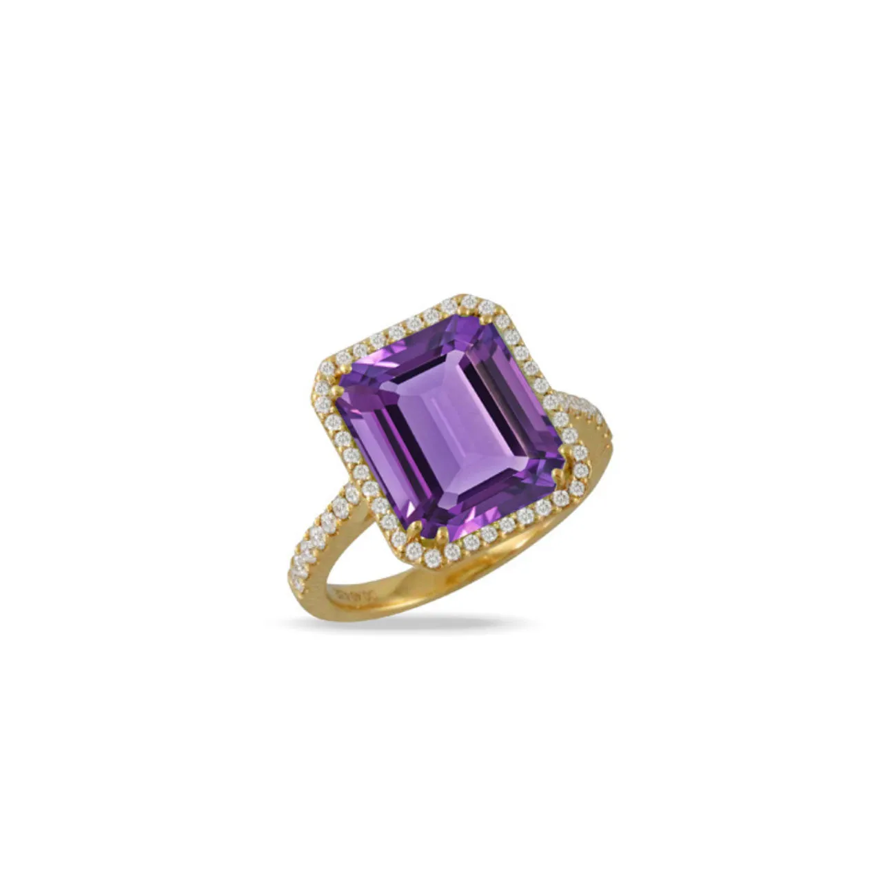 Viola 18K Yellow Gold Purple Amethyst Halo Pavé Diamond Ring
