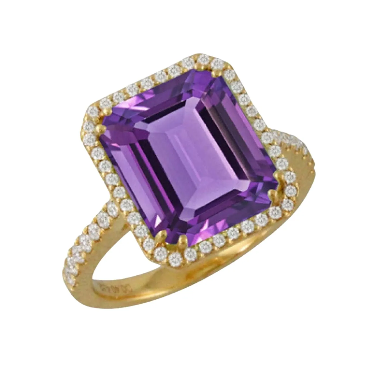Viola 18K Yellow Gold Purple Amethyst Halo Pavé Diamond Ring