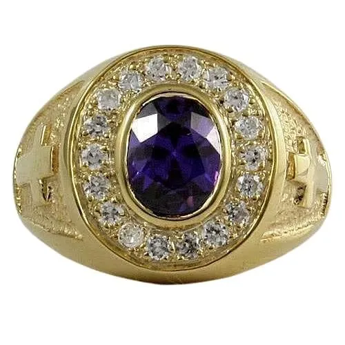 Violet Amethyst & Diamond Christian Bishop Ring
