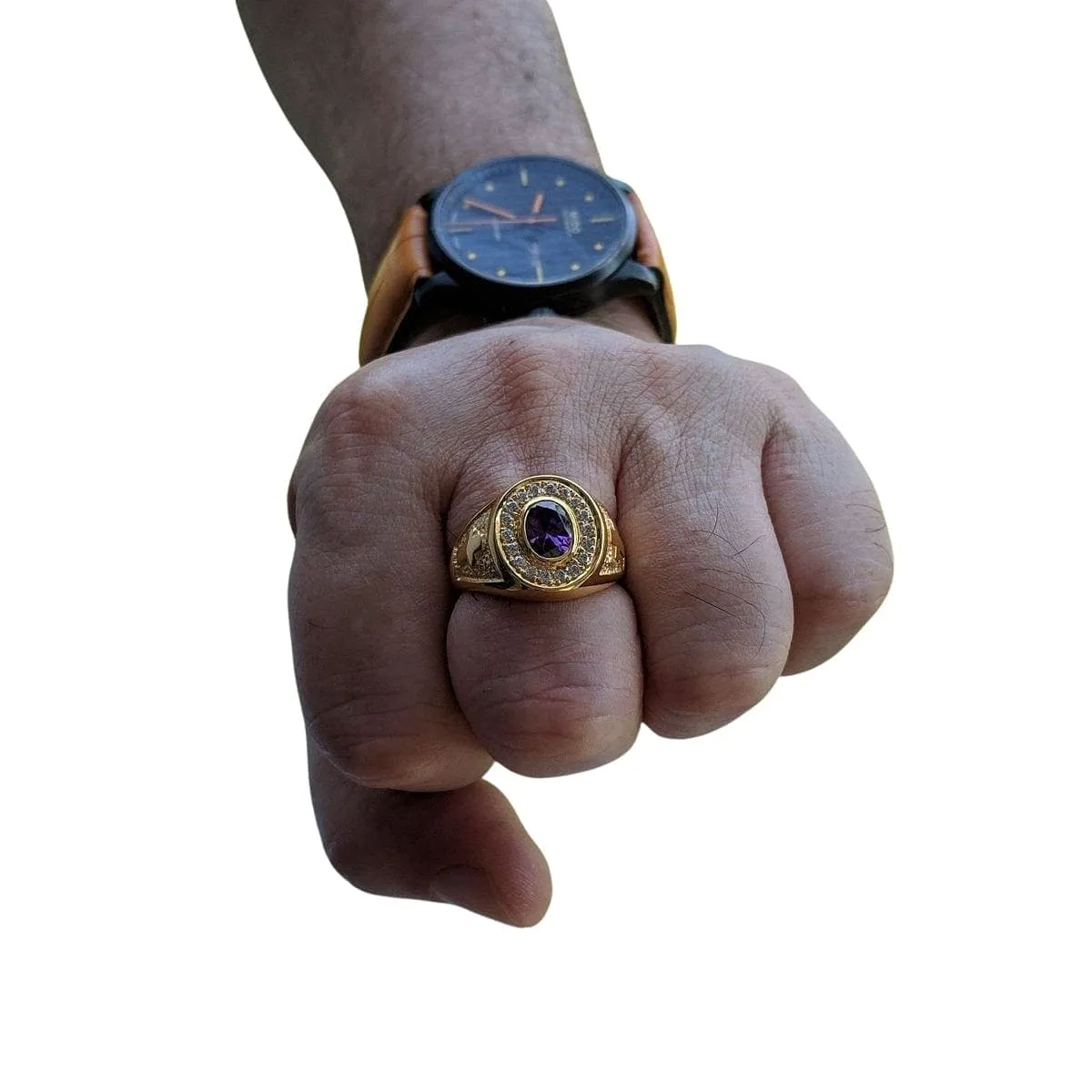 Violet Amethyst & Diamond Christian Bishop Ring