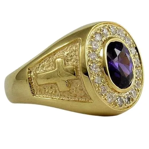 Violet Amethyst & Diamond Christian Bishop Ring
