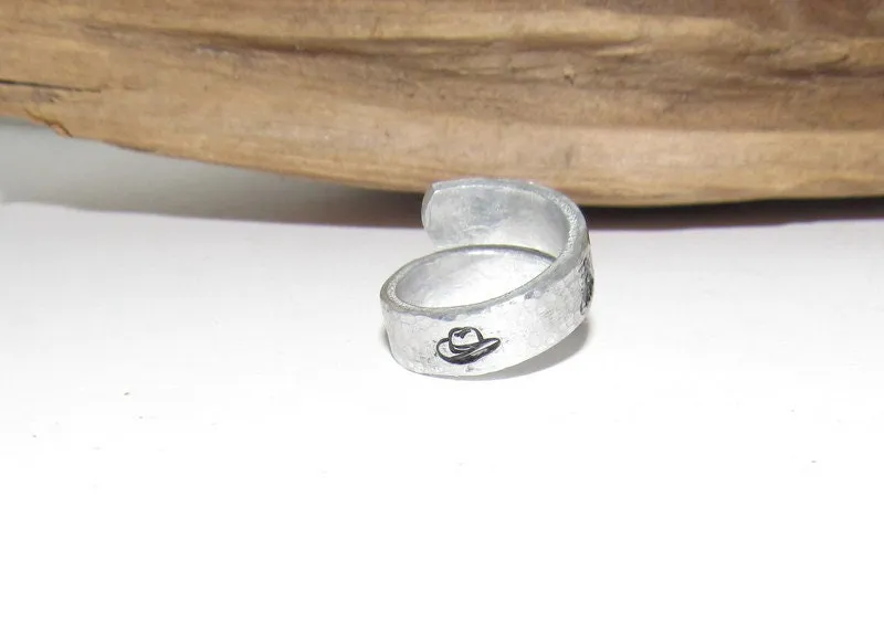 Western  Personalized Adjustable stamped ring,  inspiration rings, adjustable silver ring, stamped jewelry, boho mountain ring