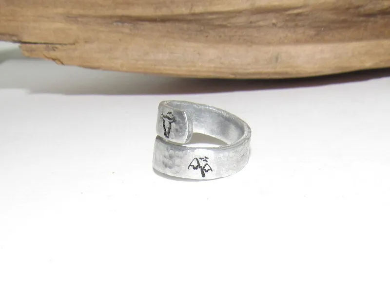 Western  Personalized Adjustable stamped ring,  inspiration rings, adjustable silver ring, stamped jewelry, boho mountain ring
