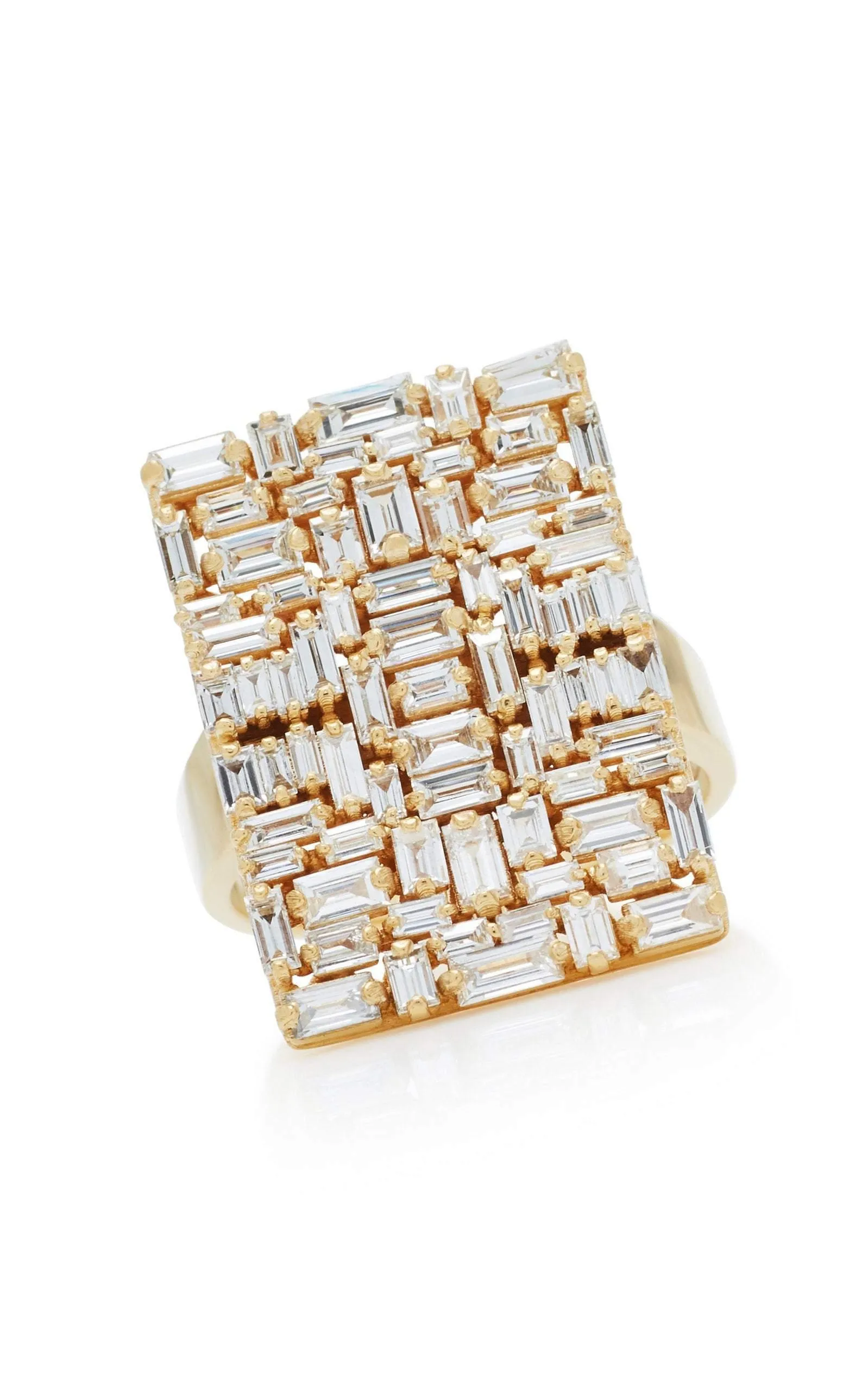 White Baguette Diamonds 18k Solid Yellow Gold Ring