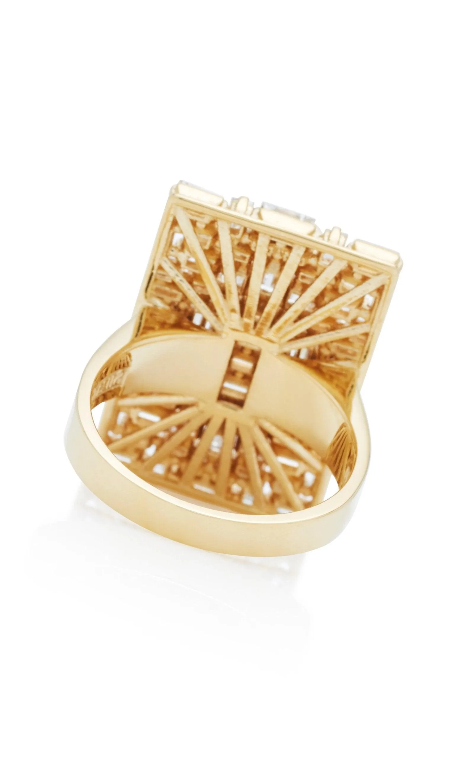 White Baguette Diamonds 18k Solid Yellow Gold Ring