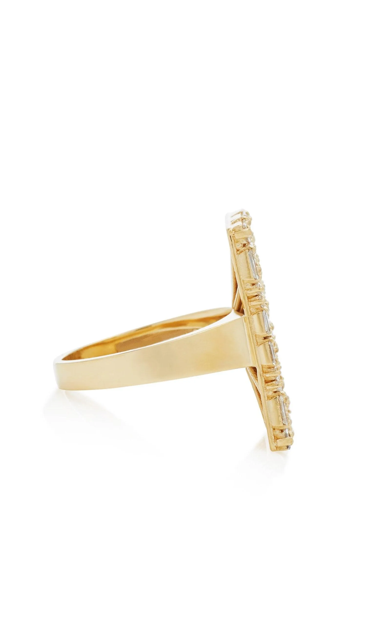 White Baguette Diamonds 18k Solid Yellow Gold Ring