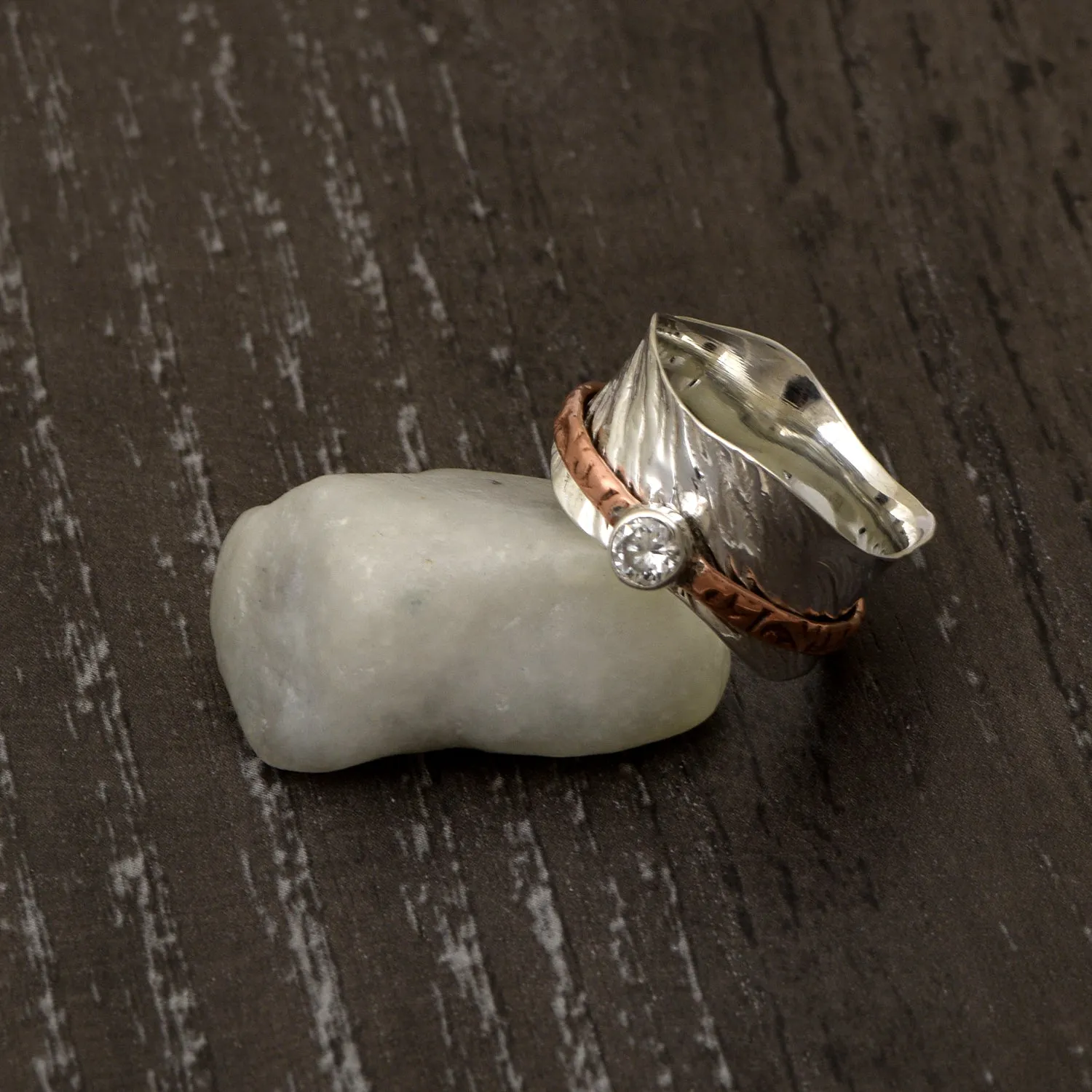 White CZ Meditation Spinner Ring