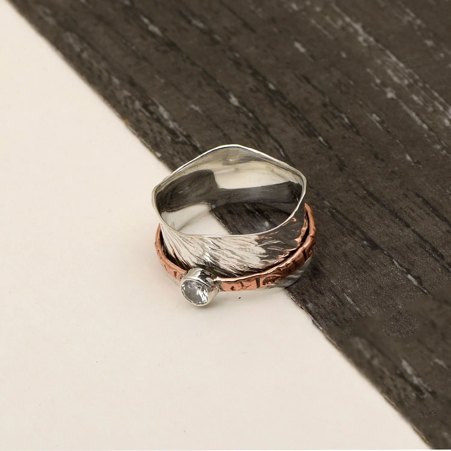 White CZ Meditation Spinner Ring