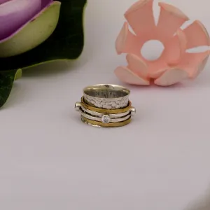 White CZ Multi Band Meditation Spinner Ring