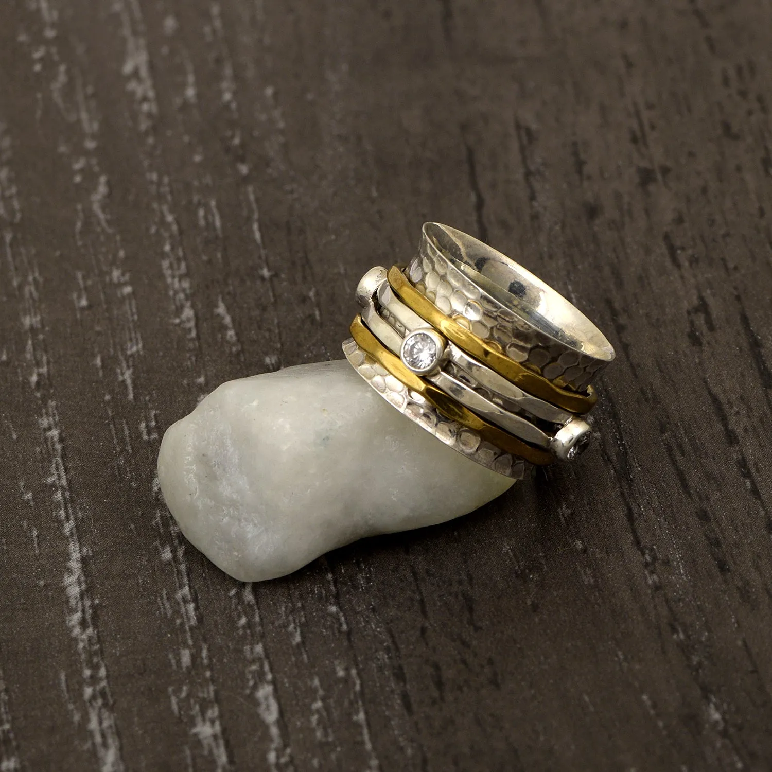 White CZ Multi Band Meditation Spinner Ring