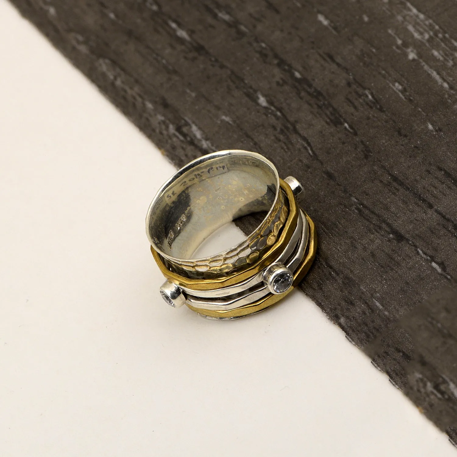 White CZ Multi Band Meditation Spinner Ring