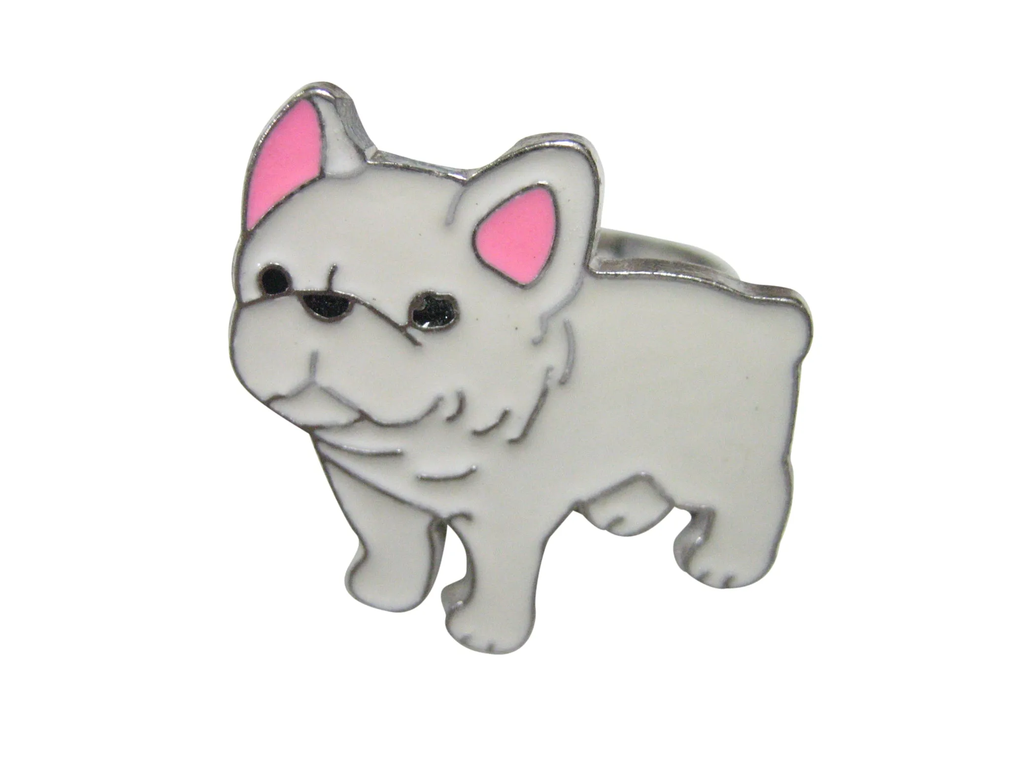 White Toned French Bulldog Adjustable Size Fashion Ring