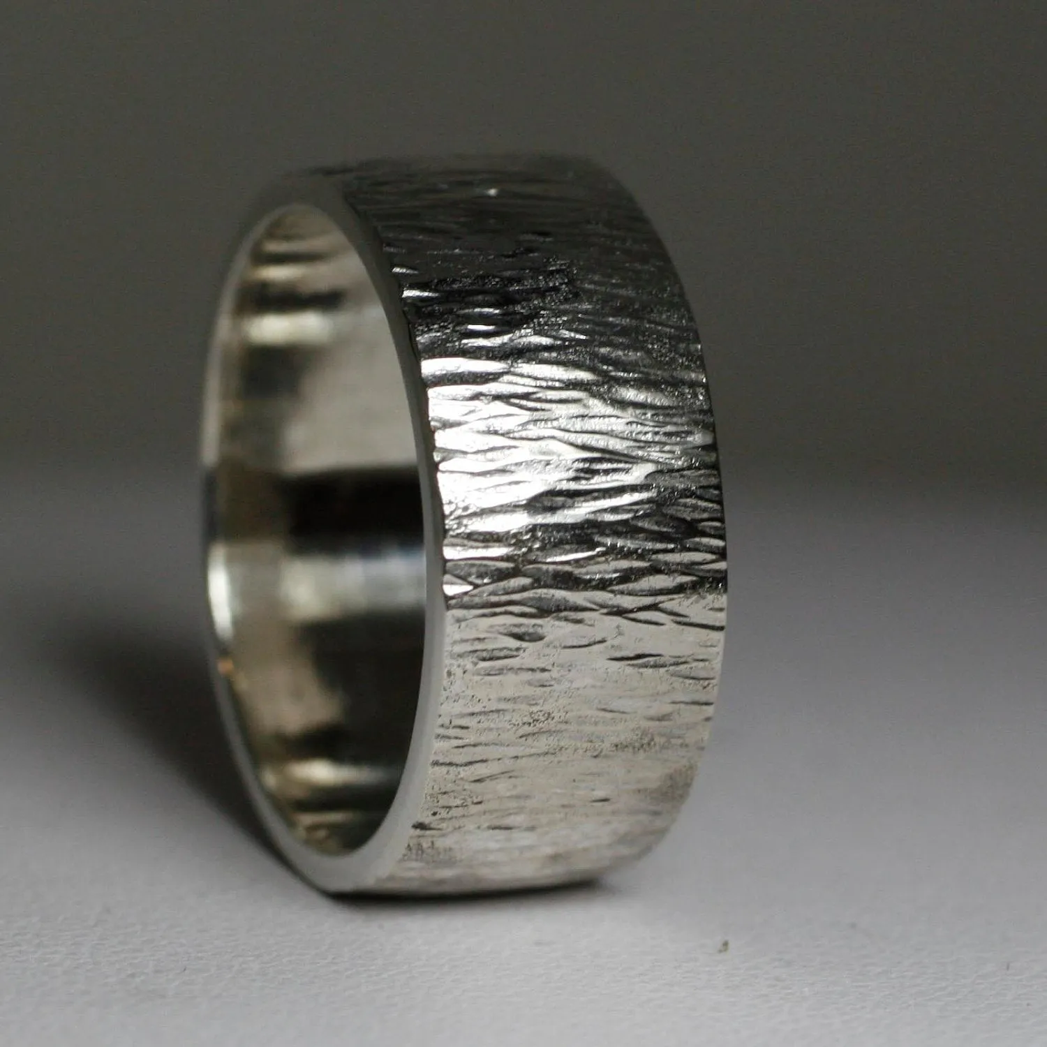Wood Bark Textured - Wide Mens Wedding Band