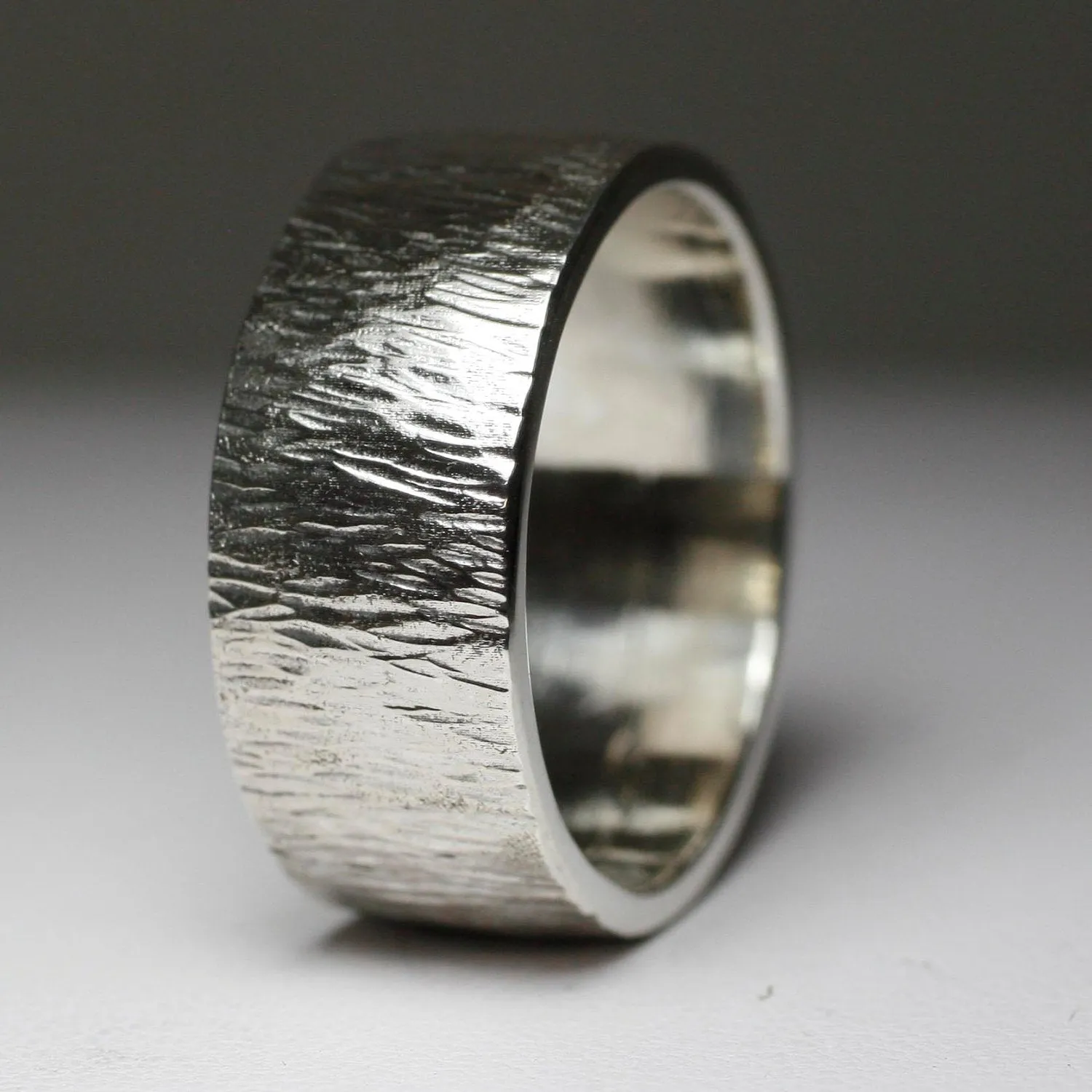 Wood Bark Textured - Wide Mens Wedding Band